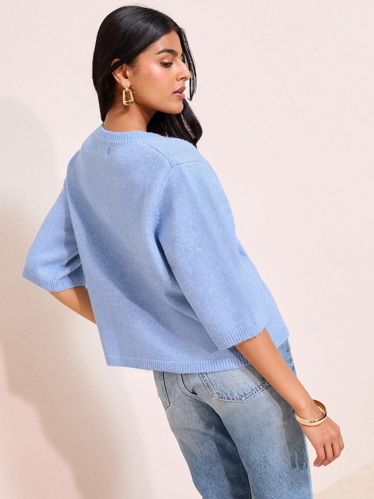 Friends Like These Blue Short Sleeve Button Cardigan - Image 4 of 4
