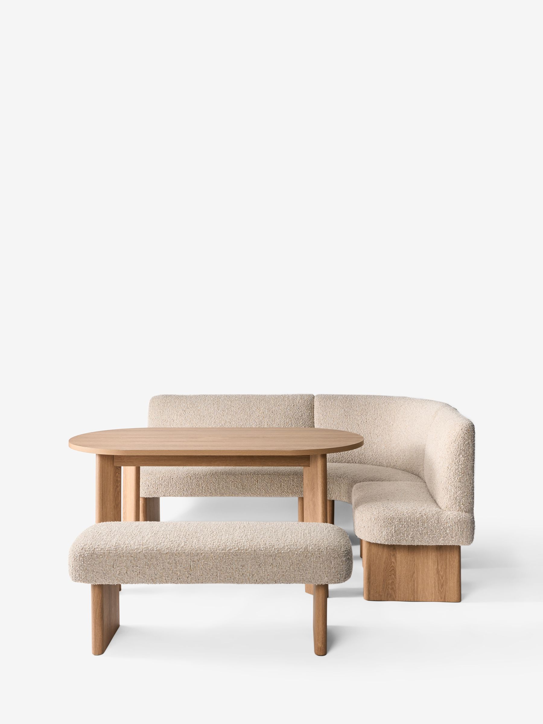 Buy Tweedy Boucle Natural Mink Left Hand Corner Dining Table and Bench ...