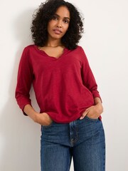 FatFace Aster Red 3/4 Sleeve T Shirt - Image 1 of 4