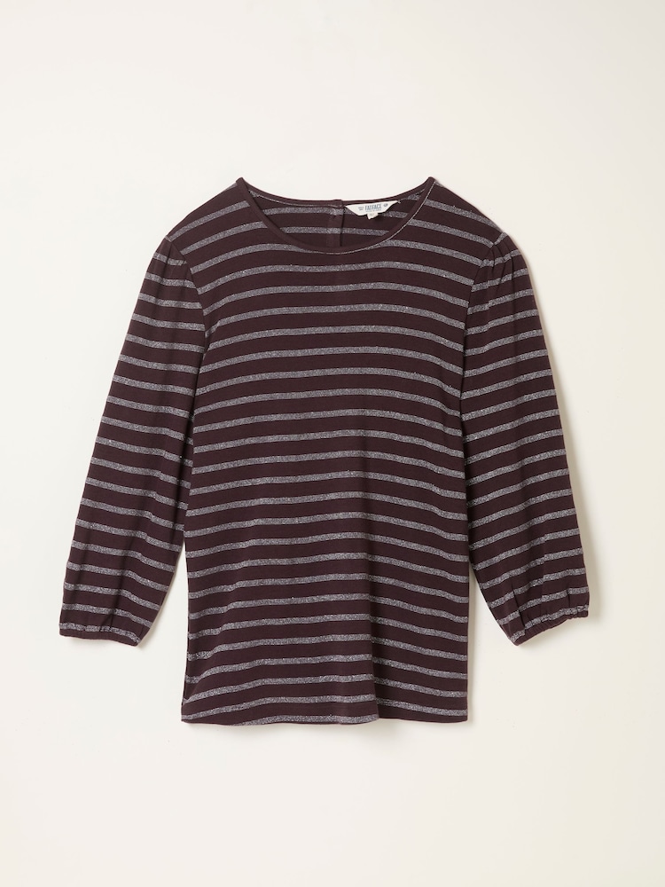 FatFace Leni Purple Sparkle Stripe Top - Image 1 of 1