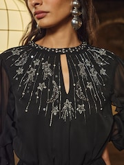 Love & Roses Black Star Embellished Long Sleeve Midi Dress - Image 2 of 5