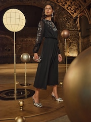 Love & Roses Black Star Embellished Long Sleeve Midi Dress - Image 3 of 5