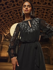 Love & Roses Black Star Embellished Long Sleeve Midi Dress - Image 4 of 5