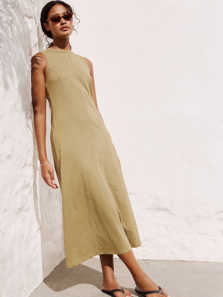 Khaki Green Maxi Jersey Dress - Image 1 of 4
