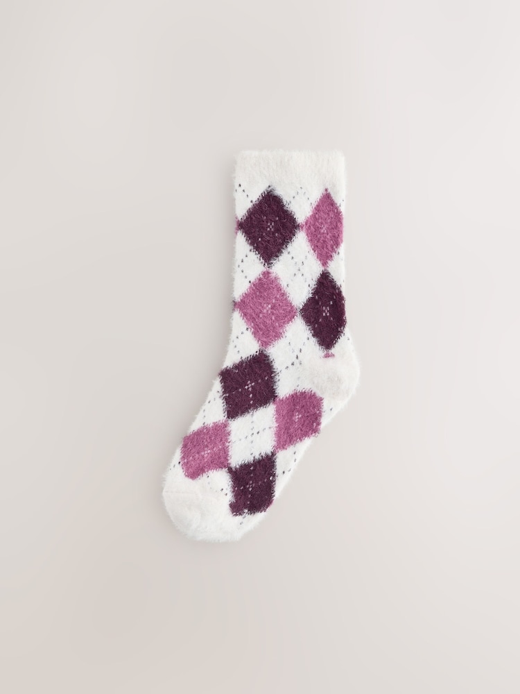 Berry Argyle Superhairy Cosy Socks 2 Pack - Image 2 of 5 Berry Argyle Superhairy Cosy Socks 2 Pack - Image 2 of 5