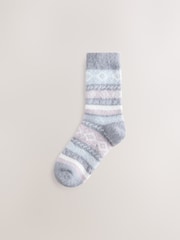 Black/Pastel Fairisle Superhairy Cosy Socks 2 Pack - Image 6 of 8