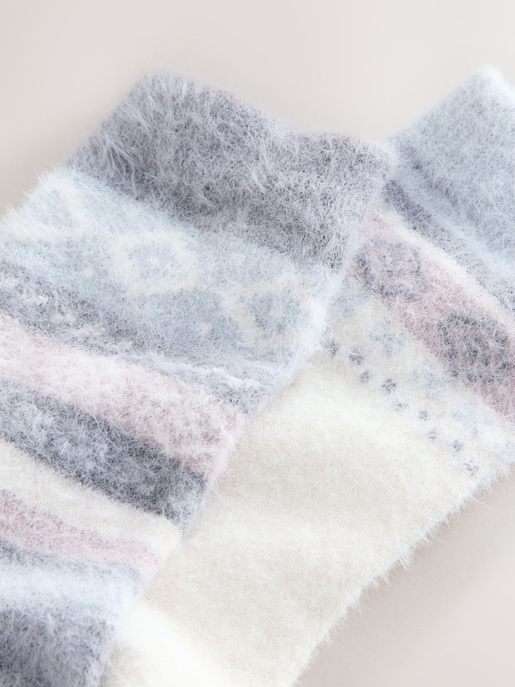 Black/Pastel Fairisle Superhairy Cosy Socks 2 Pack - Image 8 of 8