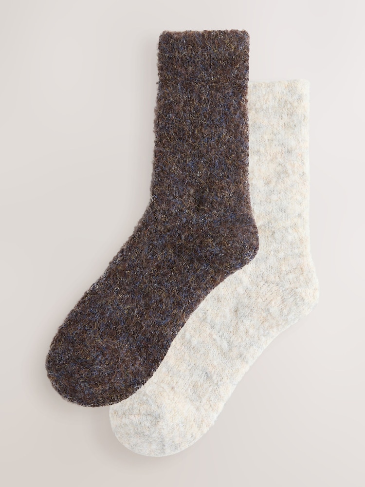 Chocolate Brown/Ecru Boucle Cosy Socks 2 Pack - Image 1 of 4