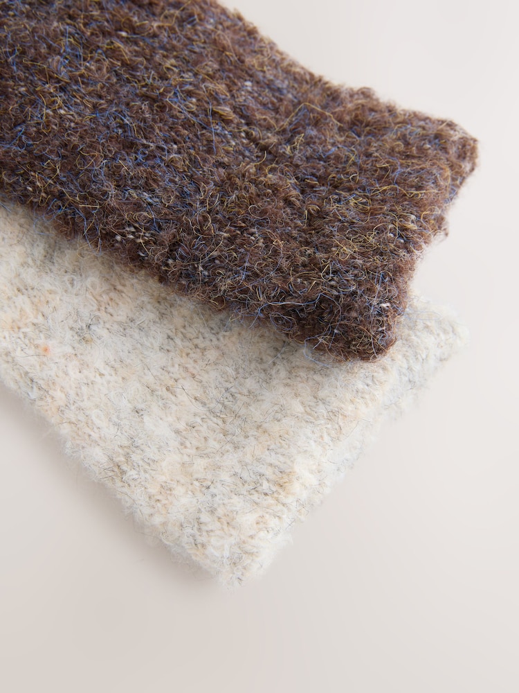 Chocolate Brown/Ecru Boucle Cosy Socks 2 Pack - Image 4 of 4