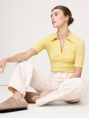 Banana Republic Yellow Ribbed Elbow-Sleeve Polo Shirt - Image 1 of 1