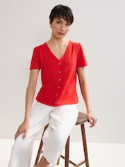 Phase Eight Red Lorenna Jersey 100% Cotton Top - Image 4 of 5