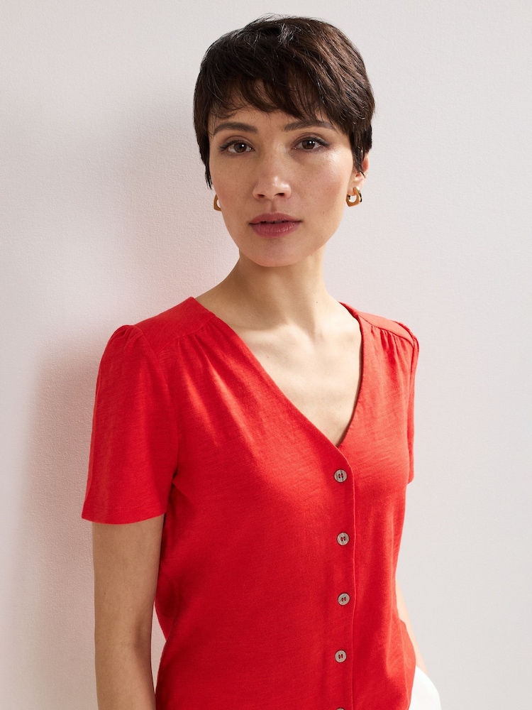 Phase Eight Red Lorenna Jersey 100% Cotton Top - Image 5 of 5