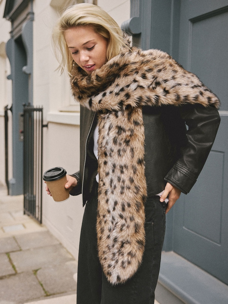 Leopard Faux Fur Stole Scarf - Image 1 of 7