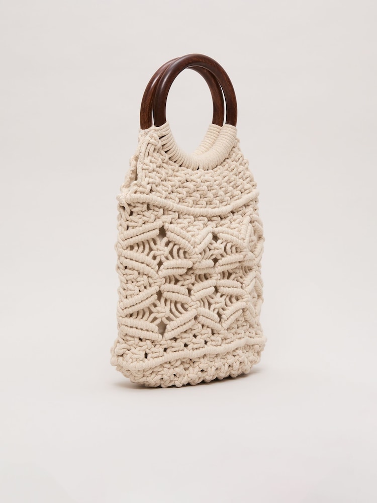 Phase Eight White Macrame Bucket Bag - Image 2 of 7