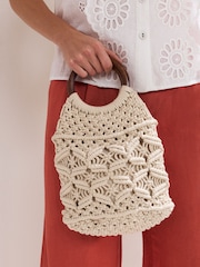 Phase Eight White Macrame Bucket Bag - Image 6 of 7