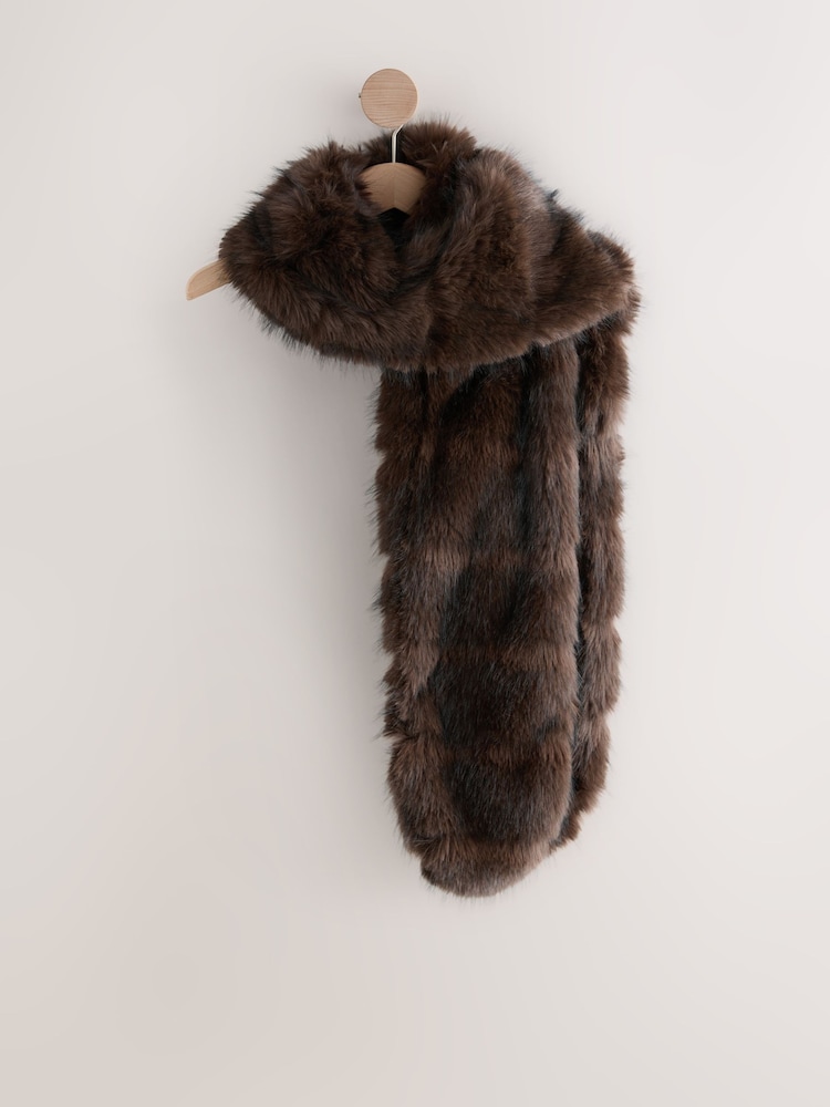 Chocolate Brown Faux Fur Stole Scarf - Image 1 of 8