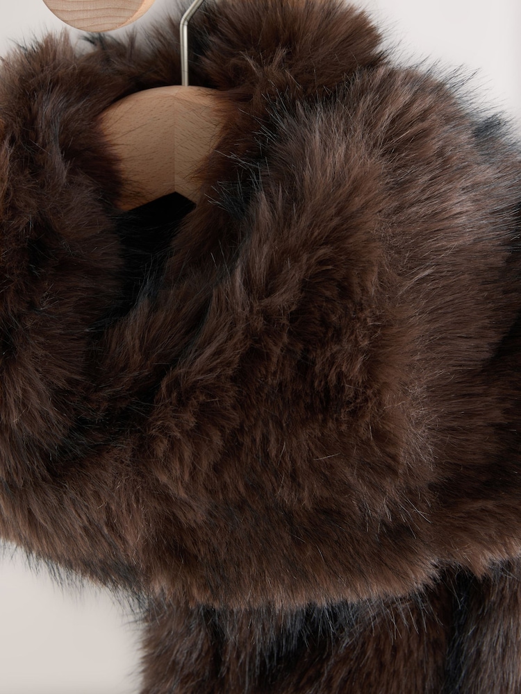 Chocolate Brown Faux Fur Stole Scarf - Image 2 of 8