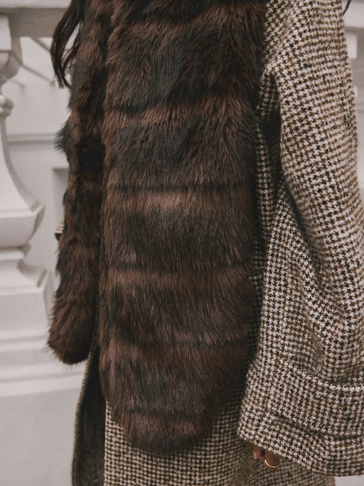 Chocolate Brown Faux Fur Stole Scarf - Image 8 of 8