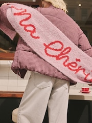 Pink Cherry Slogan Knitted Heavyweight Scarf - Image 4 of 8