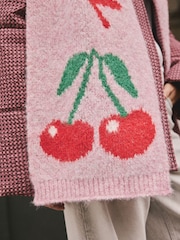 Pink Cherry Slogan Knitted Heavyweight Scarf - Image 5 of 8