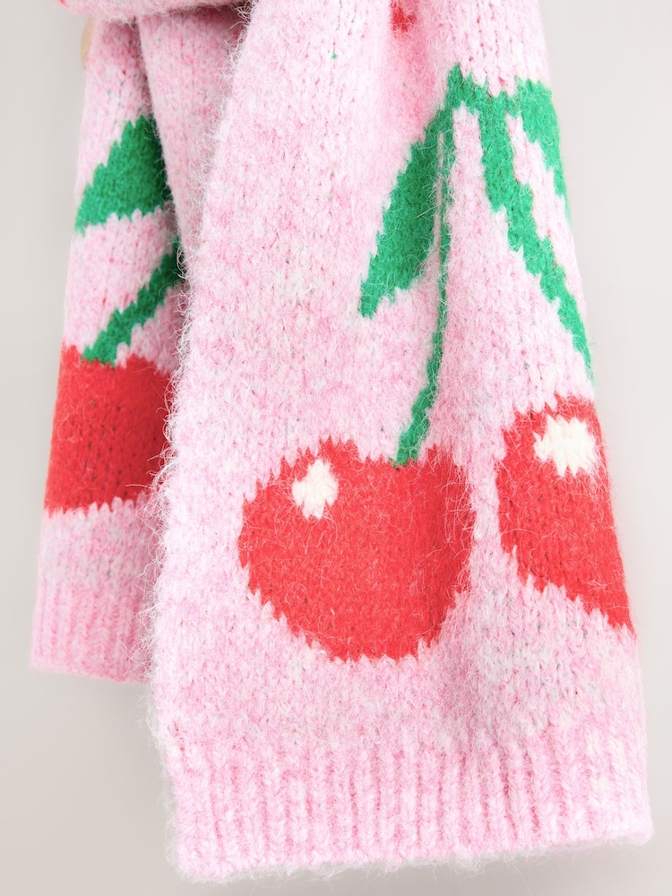 Pink Cherry Slogan Knitted Heavyweight Scarf - Image 8 of 8