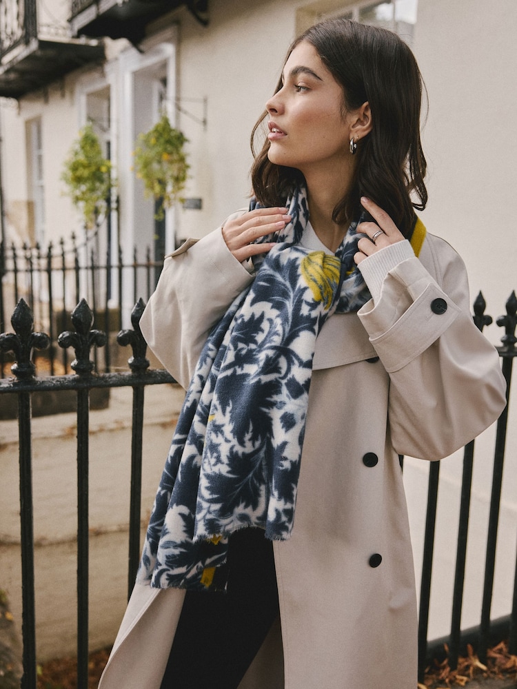 Navy Blue Tapestry Floral Lightweight Scarf - Image 2 of 4 Navy Blue Tapestry Floral Lightweight Scarf - Image 2 of 4