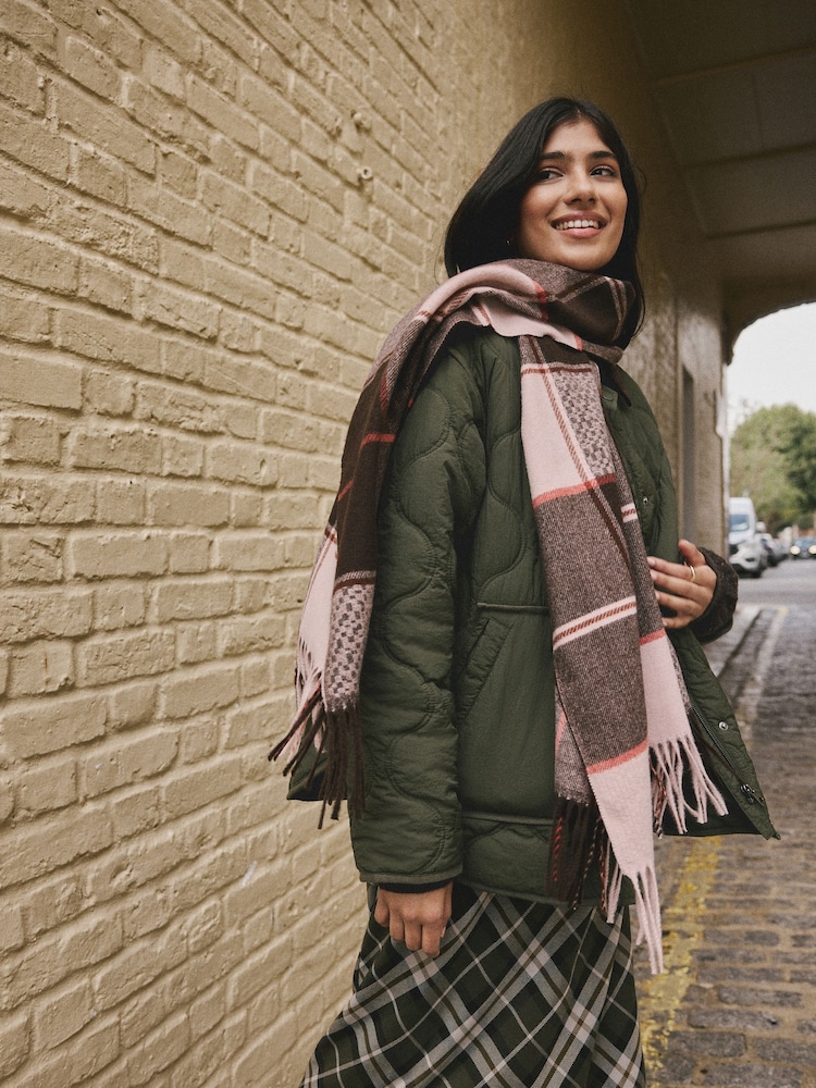 Brown Textured Check Midweight Scarf - Image 1 of 8