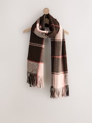 Brown Textured Check Midweight Scarf - Image 5 of 8