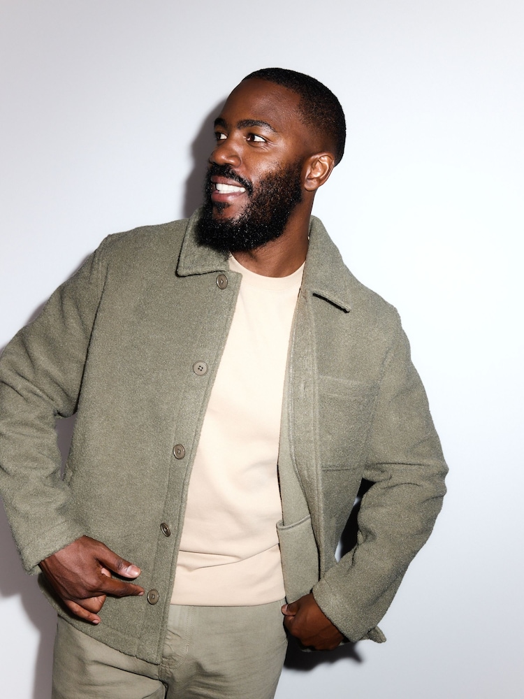 Khaki Green Wool Look Fleece Shacket - Image 1 of 1