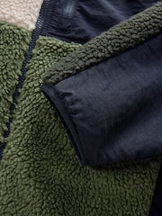 Khaki Green/Ecru Neutral - Colourblock Zip Through Funnel Fleece - Imagen 6 de 9