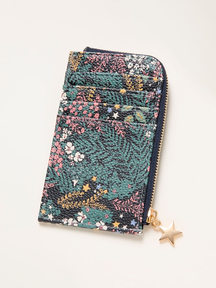 FatFace Teal Blue Floral Printed Card Holder - Image 1 of 2