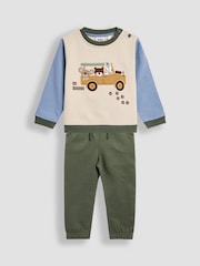 JoJo Maman Bébé Green Safari 2-Piece Appliqué Sweatshirt & Joggers Set - Image 1 of 7