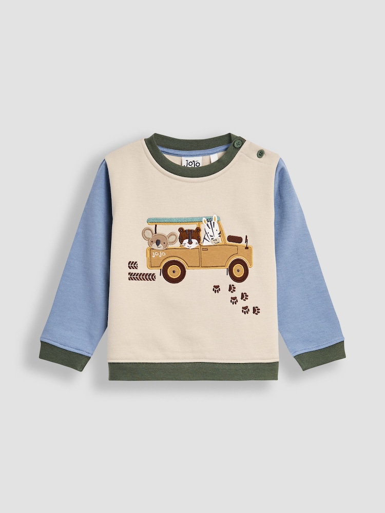 JoJo Maman Bébé Green Safari 2-Piece Appliqué Sweatshirt & Joggers Set - Image 2 of 7