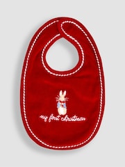 JoJo Maman Bébé Red My First Christmas Velour Bib - Image 1 of 3