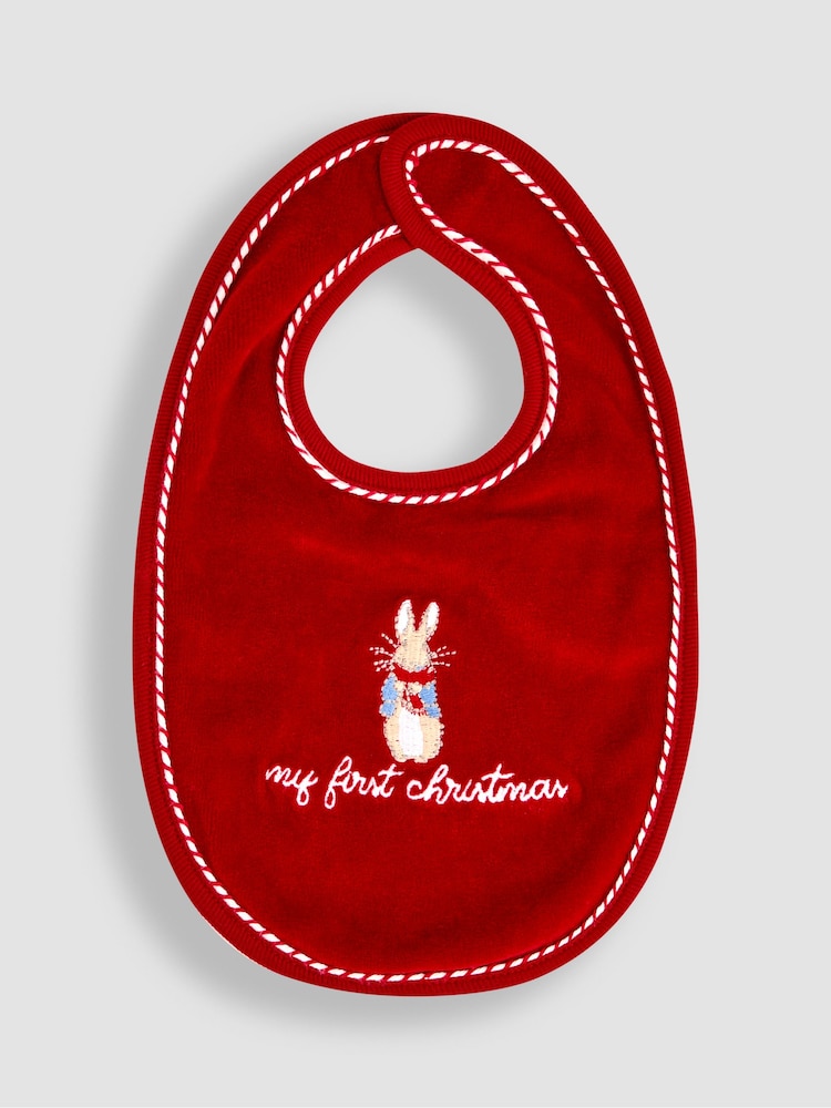 JoJo Maman Bébé Red My First Christmas Velour Bib - Image 1 of 3
