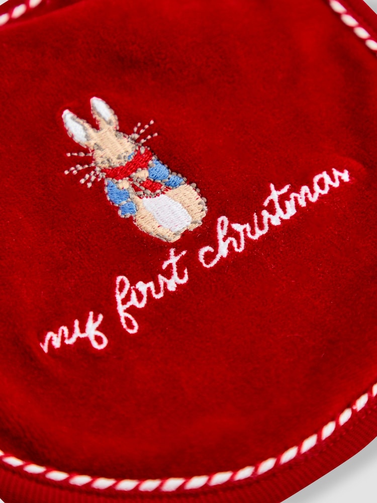 JoJo Maman Bébé Red My First Christmas Velour Bib - Image 3 of 3