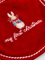 JoJo Maman Bébé Red Peter Rabbit™ My First Christmas Velour Bib - Image 5 of 5