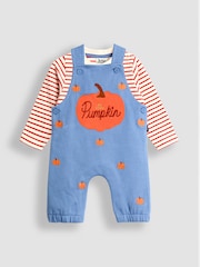 JoJo Maman Bébé Light Blue 2-Piece Construction Dungarees & Top Set - Image 1 of 7