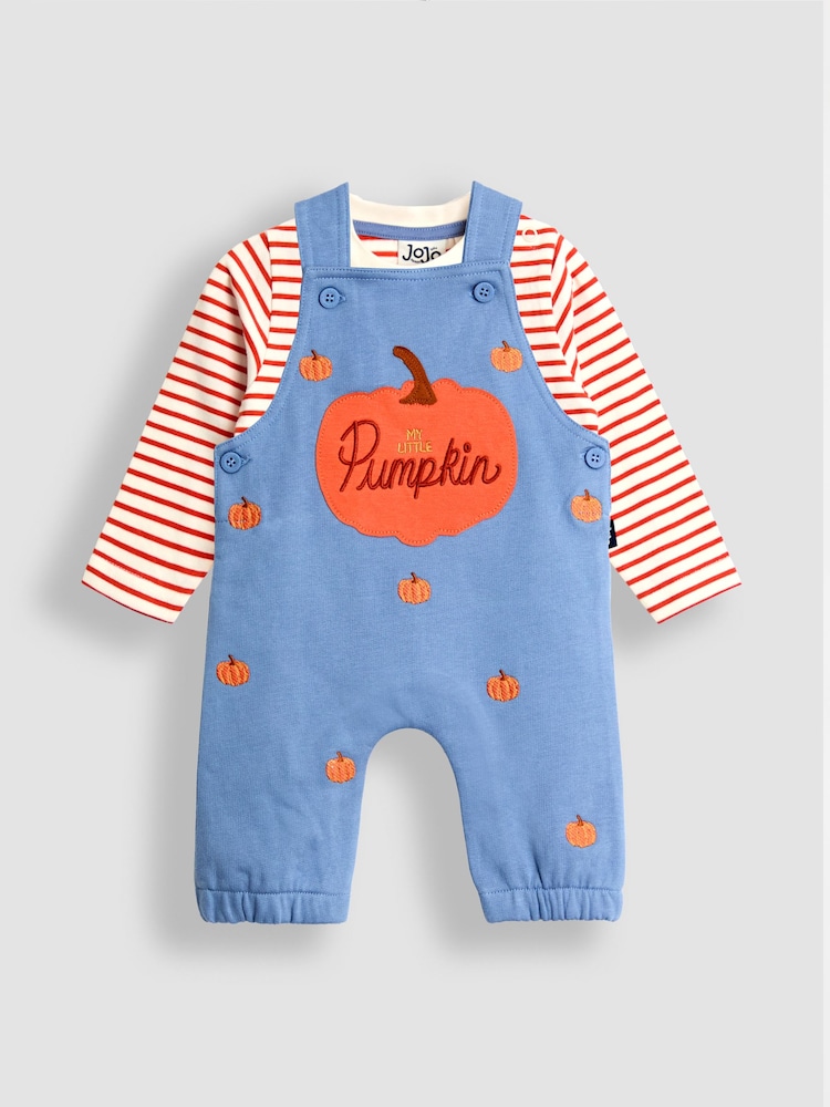 JoJo Maman Bébé Light Blue 2-Piece Construction Dungarees & Top Set - Image 1 of 7