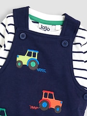 JoJo Maman Bébé Light Blue 2-Piece Appliqué Dungarees & Stripe Top Set - Image 2 of 7