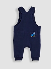 JoJo Maman Bébé Light Blue 2-Piece Appliqué Dungarees & Stripe Top Set - Image 6 of 7
