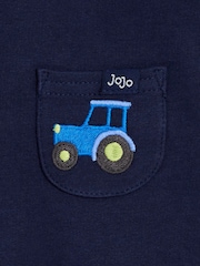 JoJo Maman Bébé Light Blue 2-Piece Appliqué Dungarees & Stripe Top Set - Image 7 of 7