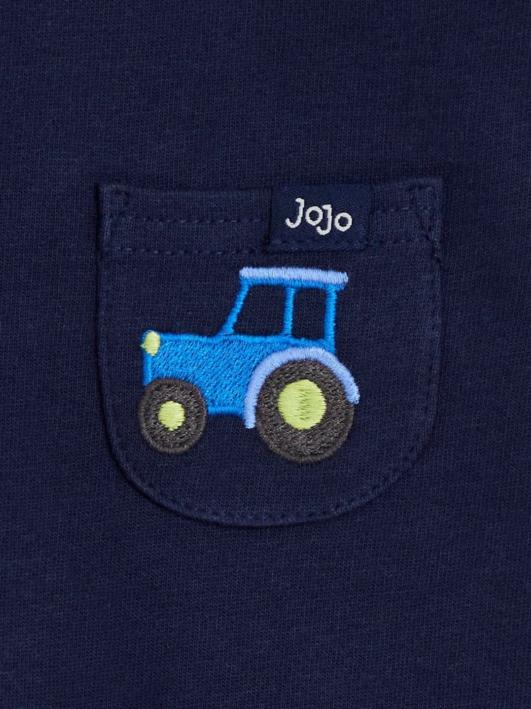 JoJo Maman Bébé Light Blue 2-Piece Appliqué Dungarees & Stripe Top Set - Image 7 of 7