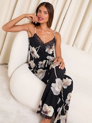 Lipsy Black Poppy Print Cami and Trousers Jersey Pyjamas Set - Image 3 of 4