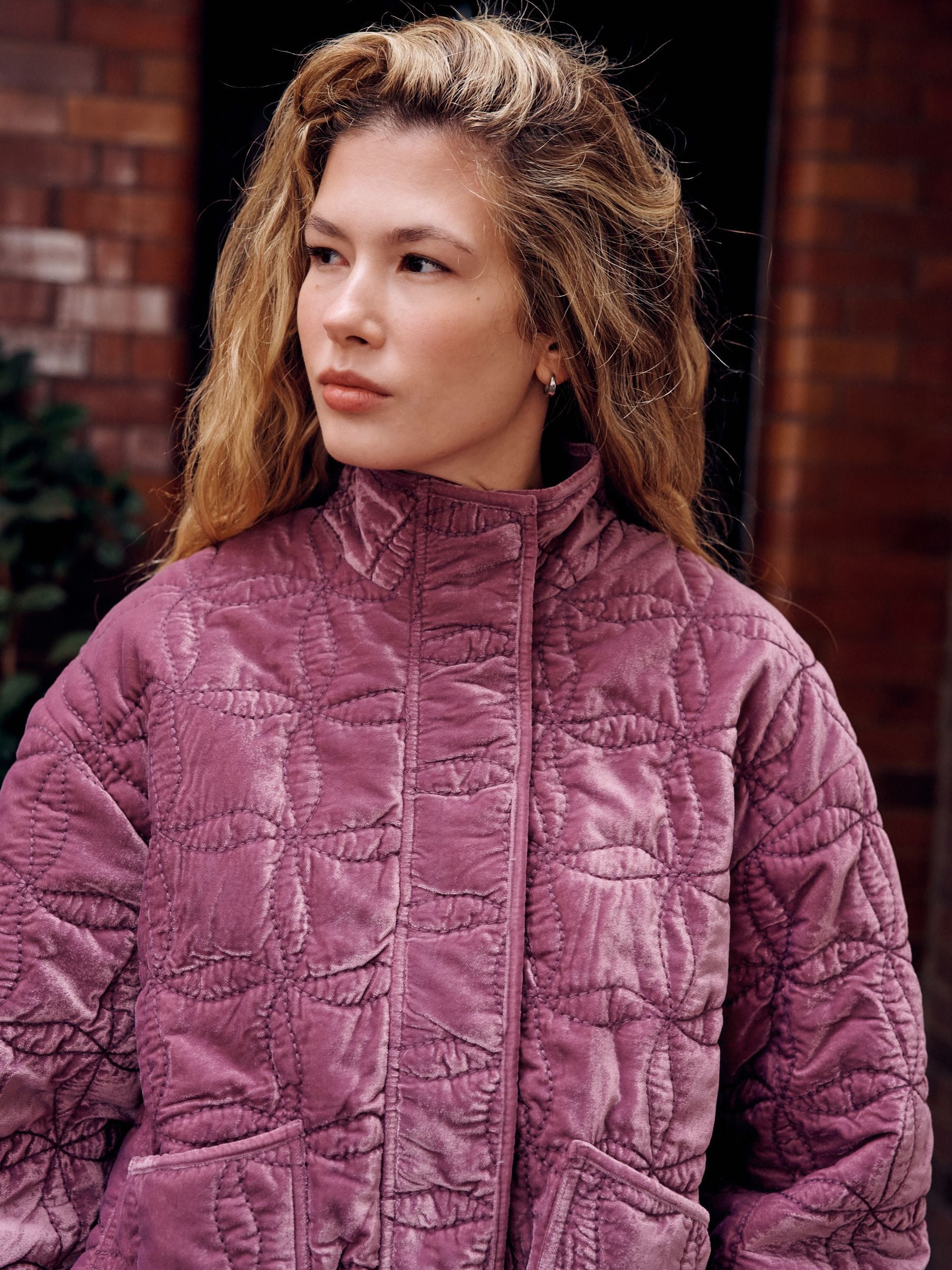 Buy Pink Velvet Funnel Neck Quilted Jacket from Next USA