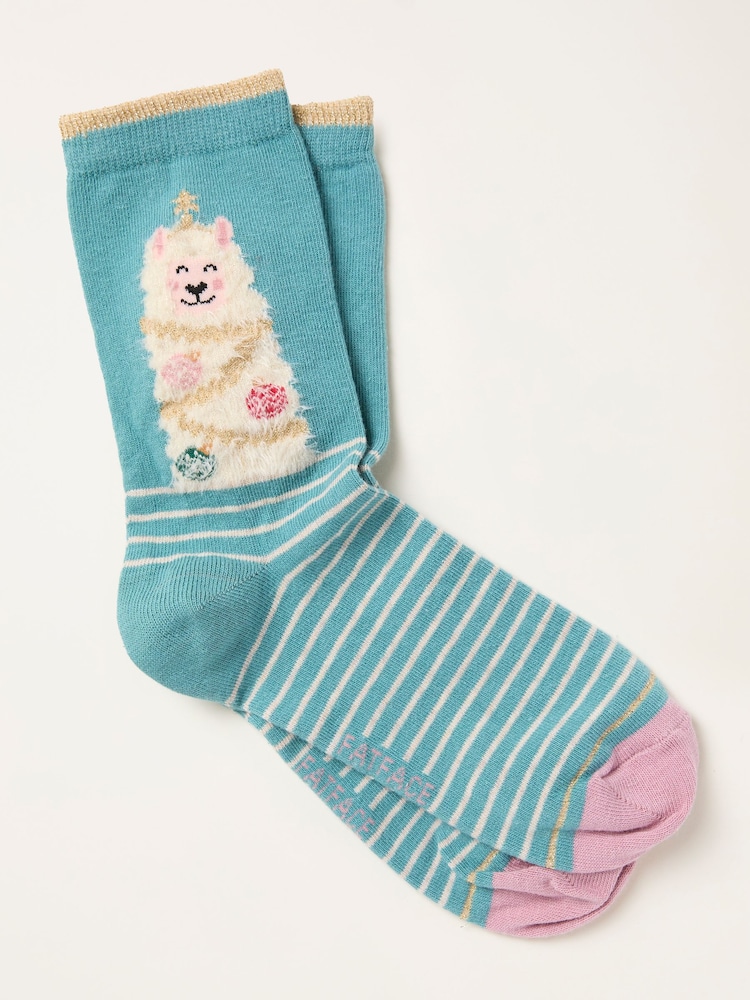 FatFace Teal Blue Llama Tree Socks - Image 1 of 2 FatFace Teal Blue Llama Tree Socks - Image 1 of 2
