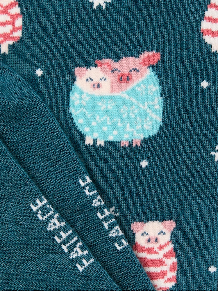FatFace Teal Blue Pigs in Blankets Socks - Image 2 of 2