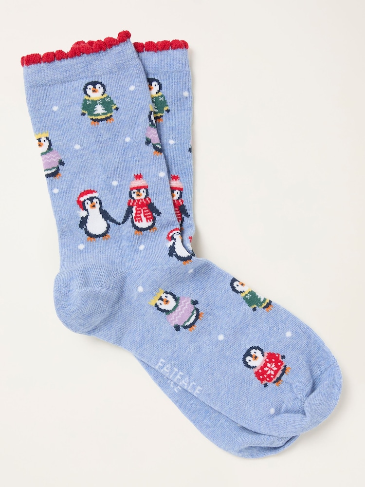 FatFace Blue Christmas Penguin Socks - Image 1 of 2