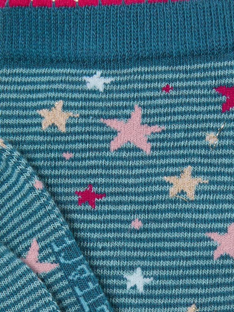 FatFace Teal Blue Striped Star Socks - Image 2 of 2 FatFace Teal Blue Striped Star Socks - Image 2 of 2