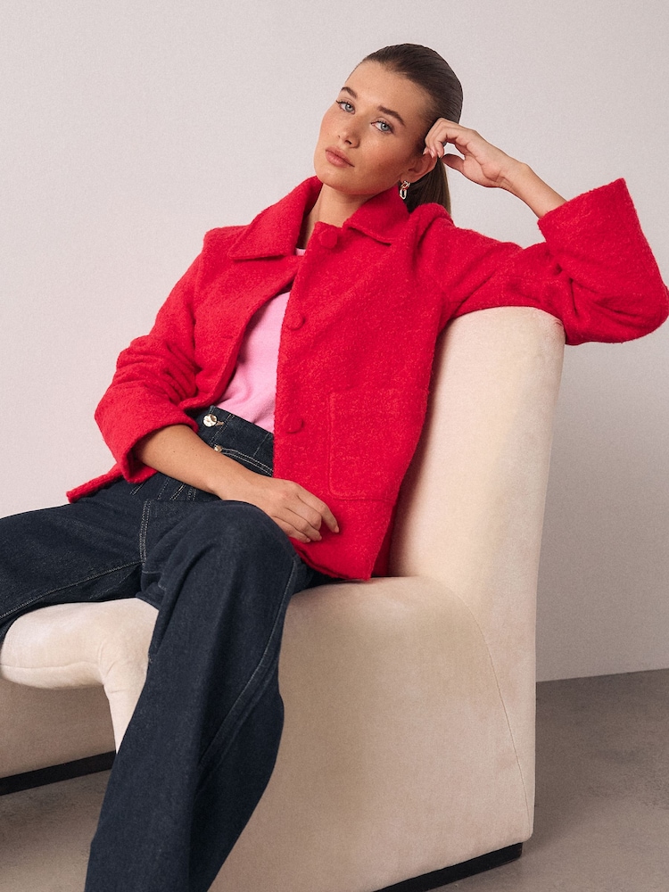 Bright Pink Button Up Collared Coatigan - Image 1 of 8 Bright Pink Button Up Collared Coatigan - Image 1 of 8